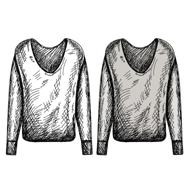 Chaqueta de suéter dibujada a mano de boceto aislado vectorial sobre un fondo blanco