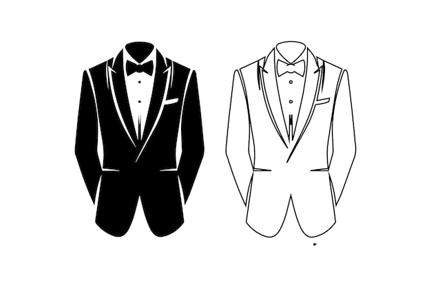 Chaqueta de tuxedo traje de novio silueta vectorial de icono en blanco y negro