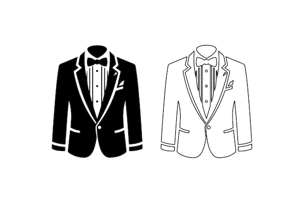 Chaqueta de tuxedo traje de novio silueta vectorial de icono en blanco y negro