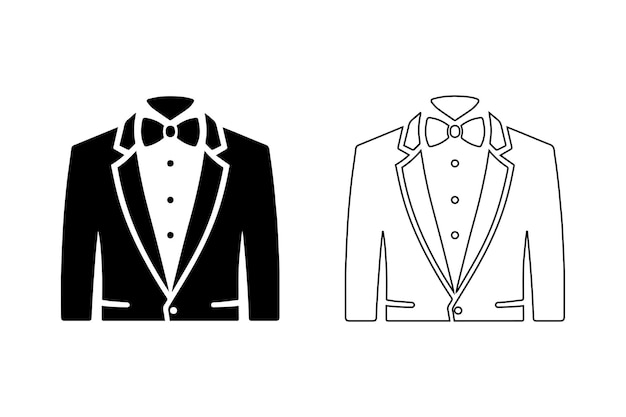 Chaqueta de tuxedo traje de novio silueta vectorial de icono en blanco y negro