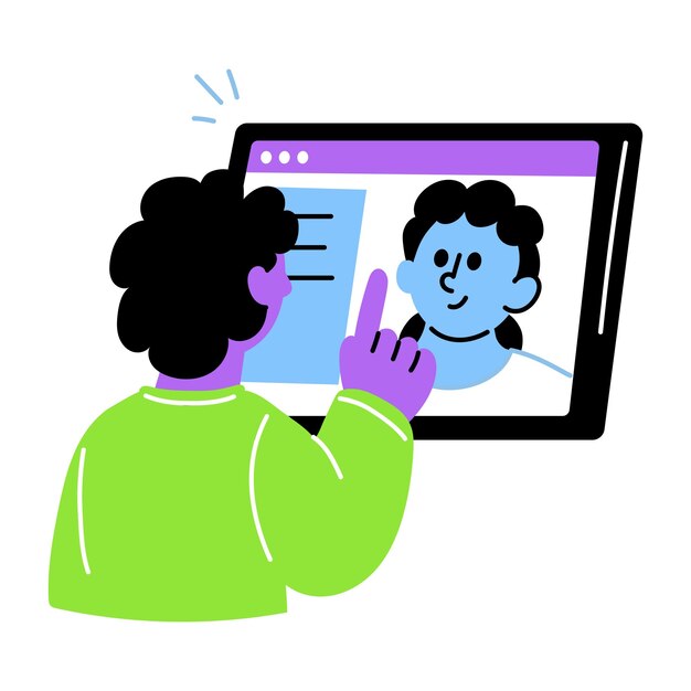 A character doing video call flat style illustration
