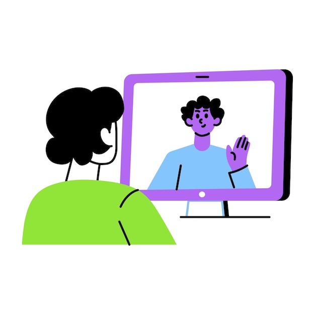 A character doing video communication flat style illustration