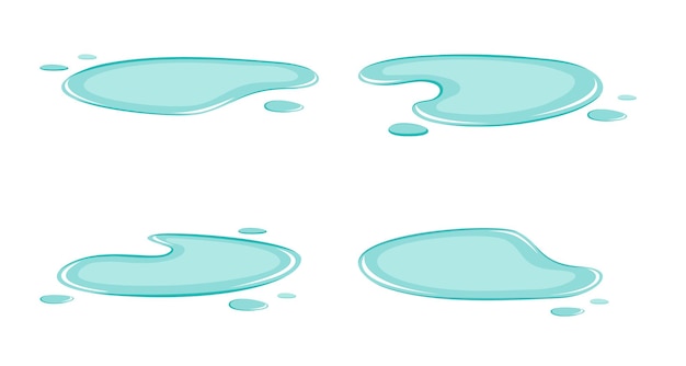 Los charcos ponen líquidos en estilo de dibujos animados aislados en un fondo blanco Ilustración vectorial