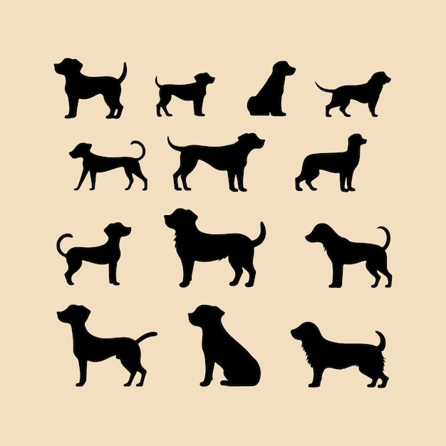 Charlie perro conjunto silueta Clipart sobre un fondo de color hexadecimal