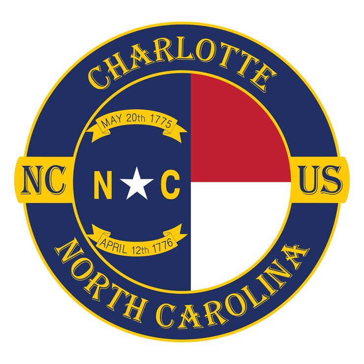 Vector charlotte carolina del norte bandera ee. uu. viaje recuerdo sello insignia pegatina logotipo vector ilustración