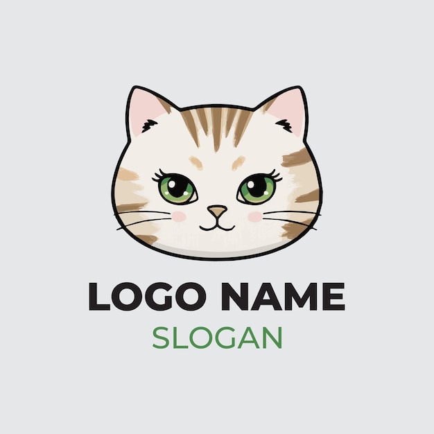 Charming Cute Cat Logo Design Emblema adorable y lúdico para el logotipo de Pet Branding Childrens Projects