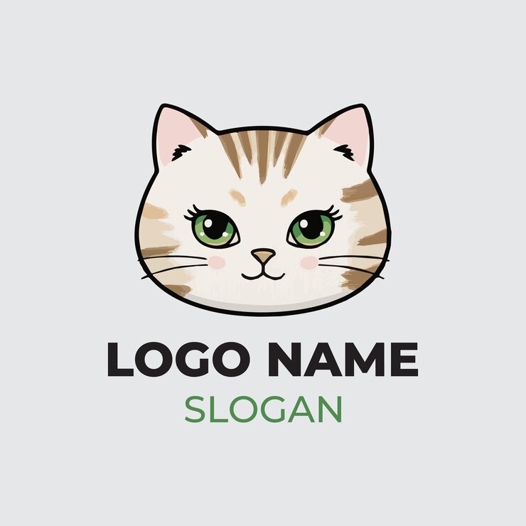 Charming Cute Cat Logo Design Emblema adorable y lúdico para el logotipo de Pet Branding Childrens Projects