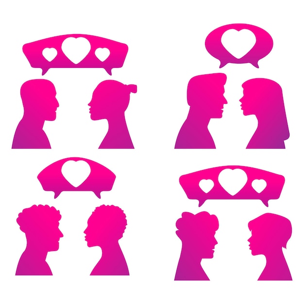 Chat amor Chat corazón Habla amor Hombre y mujer amantes pareja mensajes de texto charlando