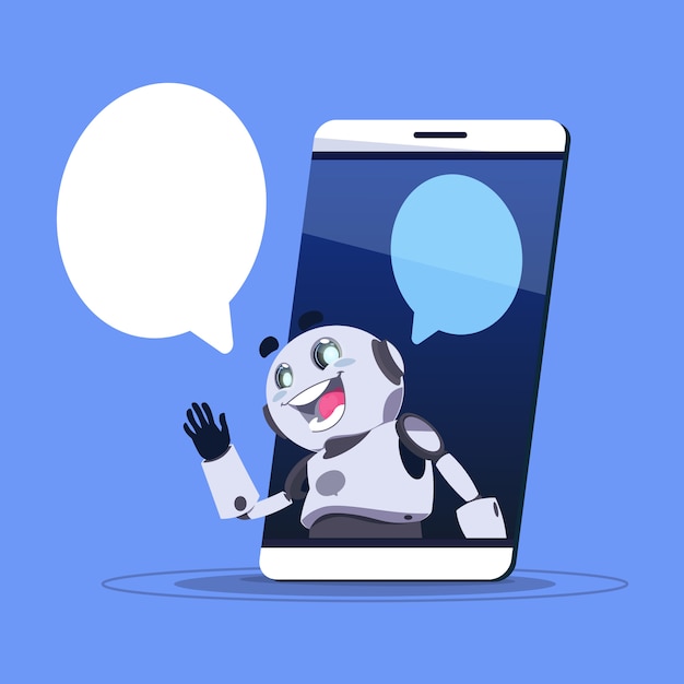 Chat bot app de soporte técnico en la bandera de la plantilla de teléfono inteligente con espacio de copia, chatter o chatterbot concepto de servicio web virtual