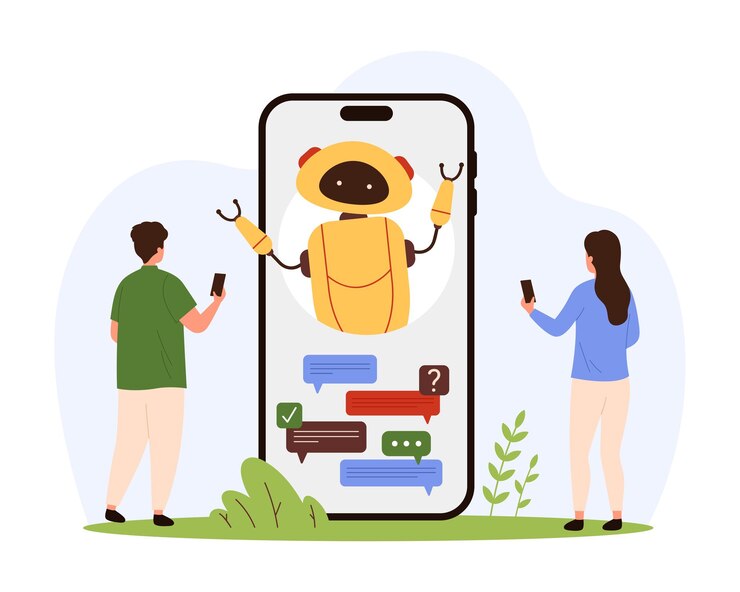 Vector chat bot y comunicación con clientes en línea soporte de ia y servicio de preguntas frecuentes para personas pequeñas