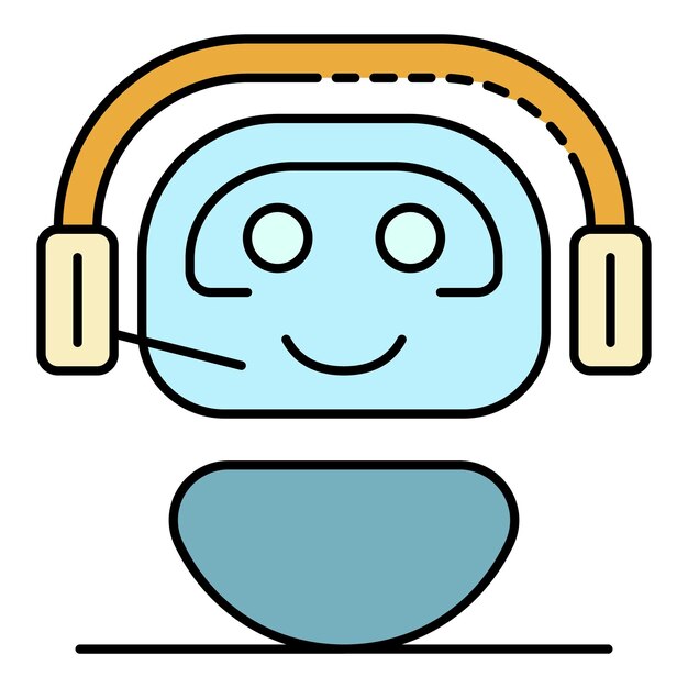 Chat bot en icono de auriculares Contorno chat bot en auriculares vector icono color plano aislado