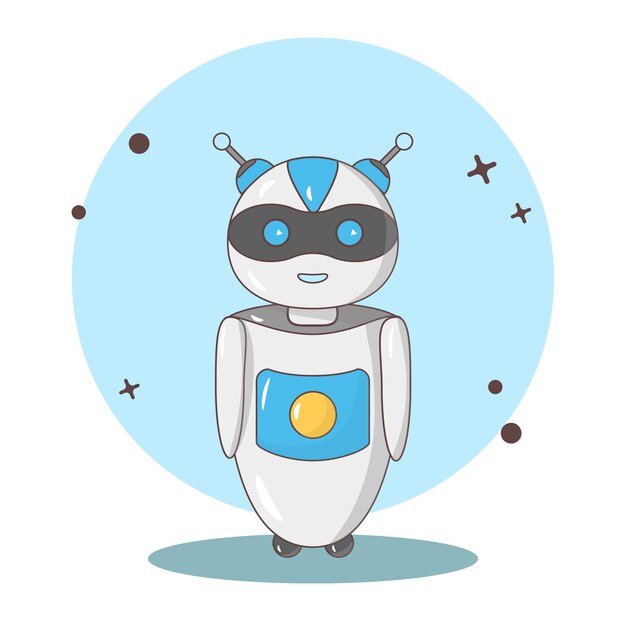 Chat bot robot decir hola vector ilustración de personaje de dibujos animados plana sobre fondo azul hablar burbuja servicio de soporte de voz chat bot ayuda virtual en línea atención al cliente