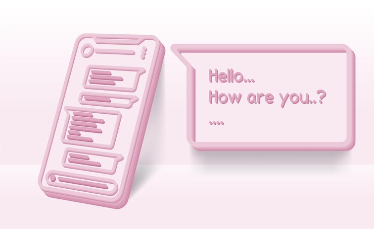 Vector chat de comunicación en teléfono móvil rosa 3d con fondo de pared