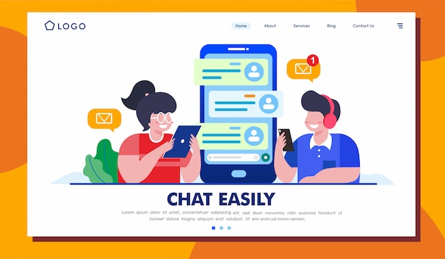 Chat fácilmente diseño de vector de ilustración de sitio web de página de aterrizaje