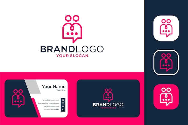 Chat moderno con diseño de logotipo de dos personas y tarjeta de visita.