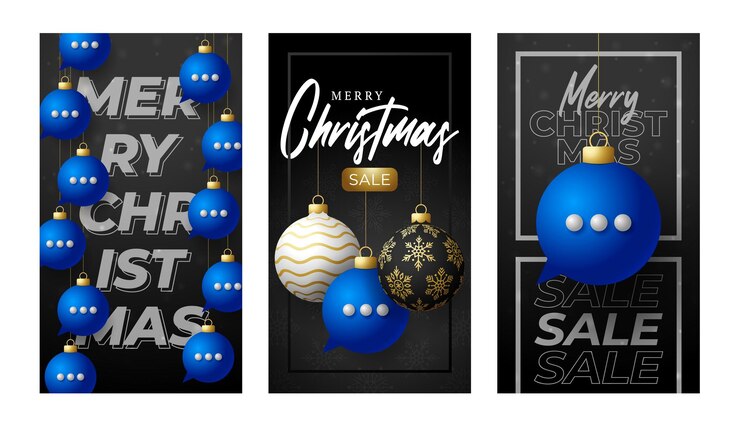 Vector chat tarjeta de navidad feliz navidad hablar hablar conjunto de tarjetas de felicitación cuelgue en una burbuja de chat azul de hilo como una bola de navidad sobre fondo negro ilustración de vector de comunicación