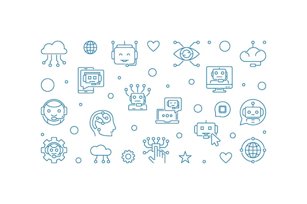 Chatbot concepto línea banner horizontal Vector Chat Bot ilustración