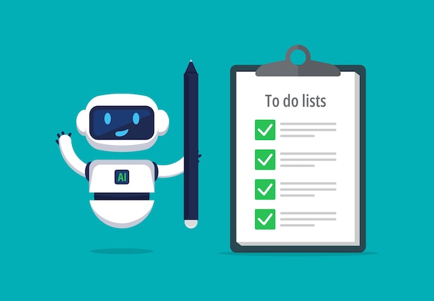 Chatbot de IA con lista de comprobación en línea para la lista de tareas asistentes del concepto de planificación de tareas