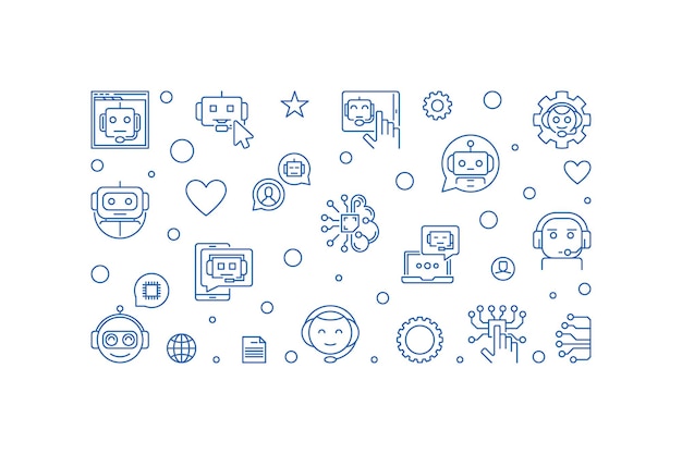 Chatbot Tecnología línea banner horizontal Vector Chatter Bot ilustración
