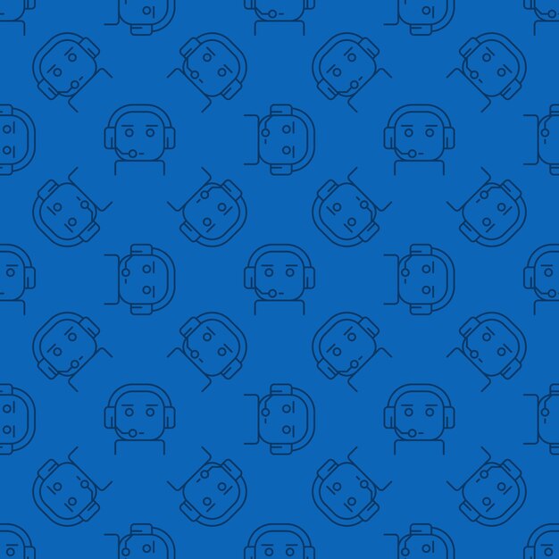Chatbot vector Servicio de soporte lineal azul de patrones sin fisuras
