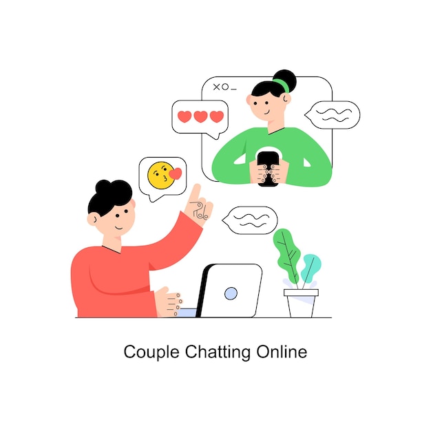 Chateo en línea de parejas Diseño de estilo plano Ilustración vectorial Ilustración de stock