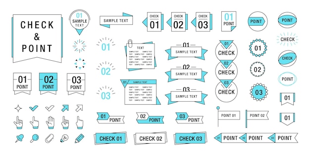 Check and point elements Minimalist approval and direction symbols Japanese checkmarks and pointer signs Simple frame ribbon banner arrow cursor finger pointer Vector set