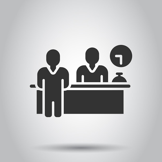 Check in icono de recepción en estilo plano Ilustración de vector de servicio de reserva sobre fondo blanco aislado Concepto de negocio de reserva de hotel