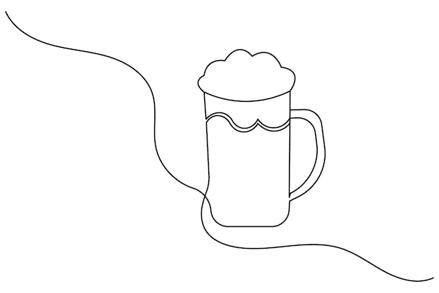 Cheers copas de cerveza dibujo de línea continua de contorno aislado icono vectorial de años nuevos simple