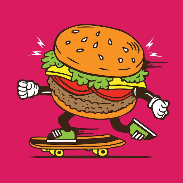 Cheeseburger junk food skate skateboard diseño de personajes
