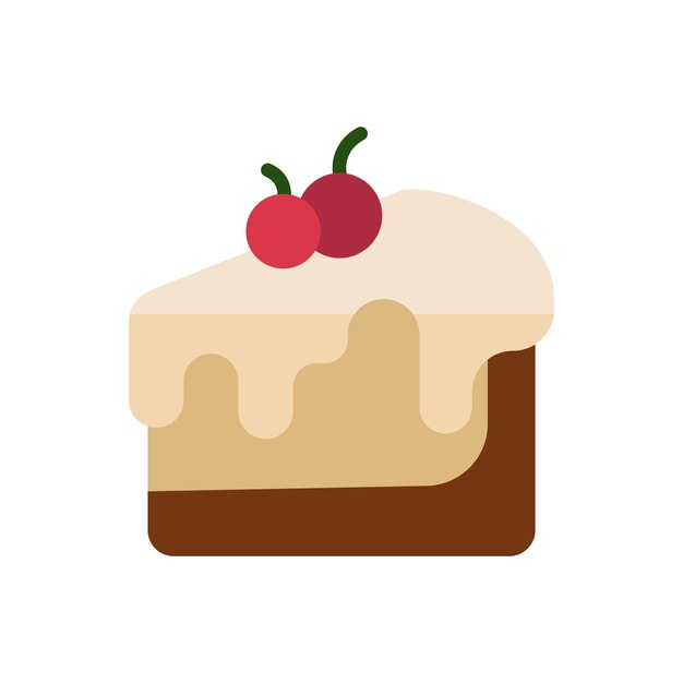 Cheesecake icon in with two red cherry with bright colour basic form and simple concept
