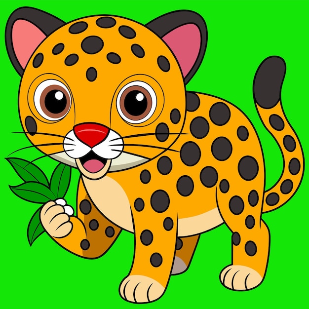 Vector cheetah panthera leopardo jaguar mascota dibujada a mano personaje de dibujos animados pegatina icono concepto aislado