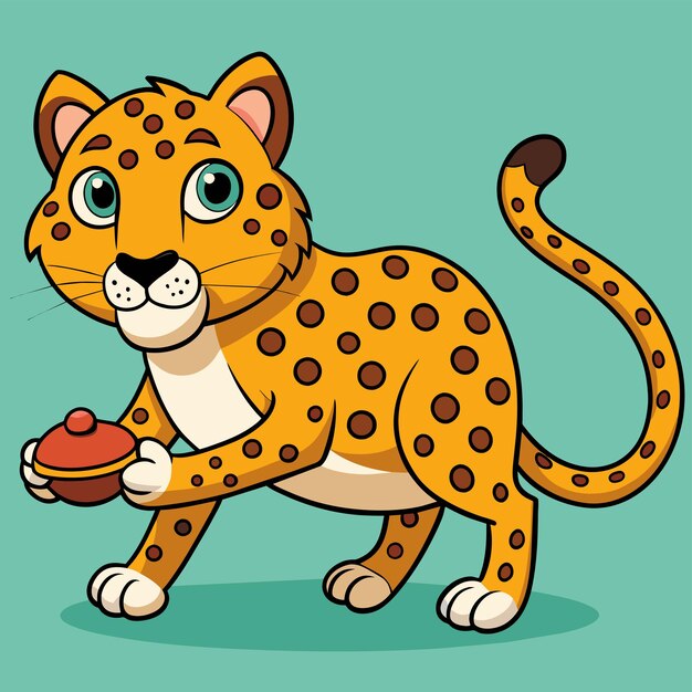 Vector cheetah panthera leopardo jaguar mascota dibujada a mano personaje de dibujos animados pegatina icono concepto aislado