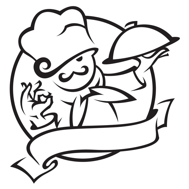 Vector chef con bandeja de comida en la mano