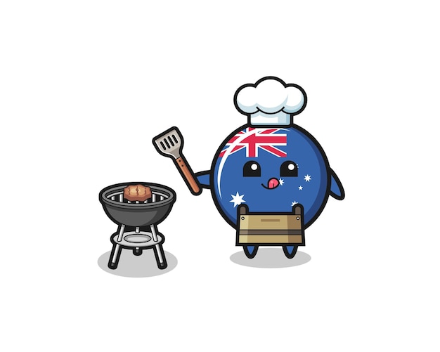 Chef de barbacoa de bandera de australia con parrilla