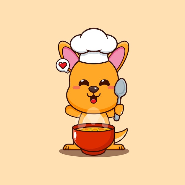 chef canguro mascota personaje de dibujos animados con sopa