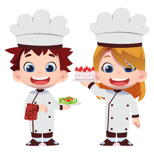 Vector chef de carácter infantil con comida