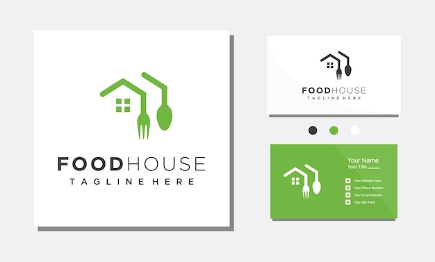 Chef de la casa de comida cocinar con tenedor y cuchara cocina restaurante café logotipo diseño vector plantilla