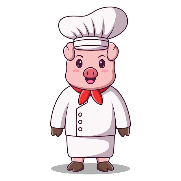 Chef cerdo mascota personaje de dibujos animados cerdo cocina Vector icono ilustración