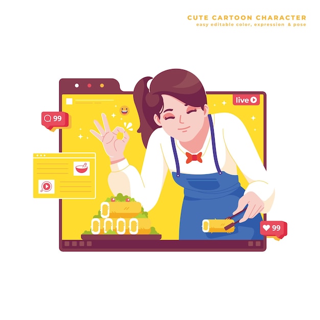 chef chica bonita personaje de dibujos animados ilustración