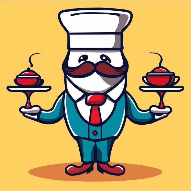Vector chef cocinero dibujado a mano plano elegante mascota personaje de dibujos animados dibujo pegatina icono concepto aislado