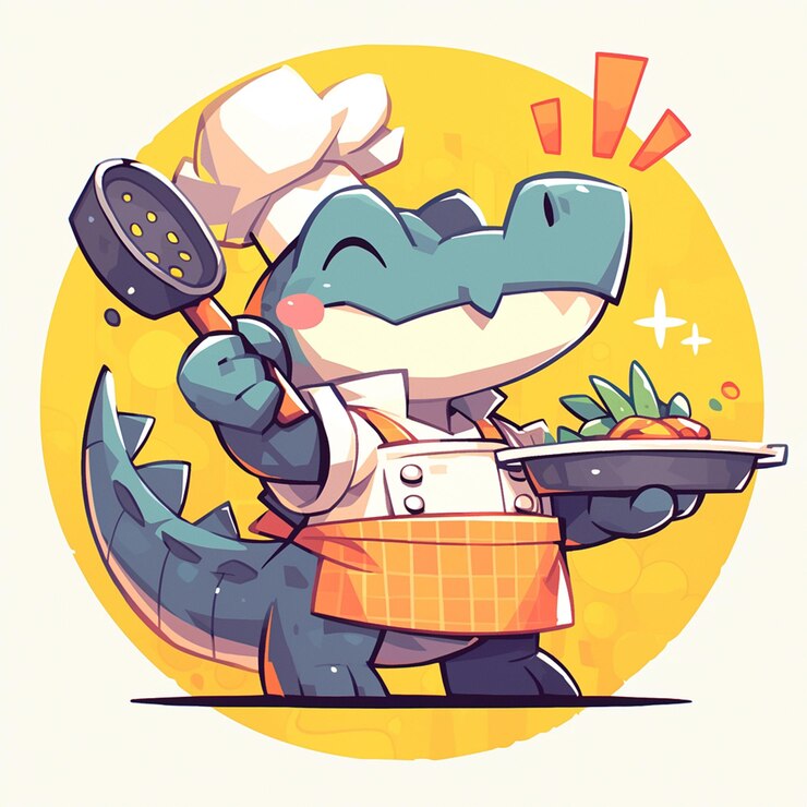 Vector un chef cocodrilo serio al estilo de las caricaturas.