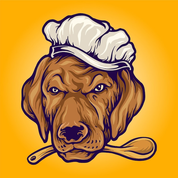 Chef, comida, perro, cocina, mascota, ilustraciones