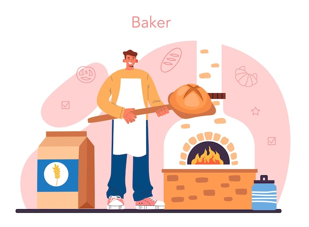 Chef de concepto de panadero en el proceso de pastelería para hornear pan de cocción uniforme