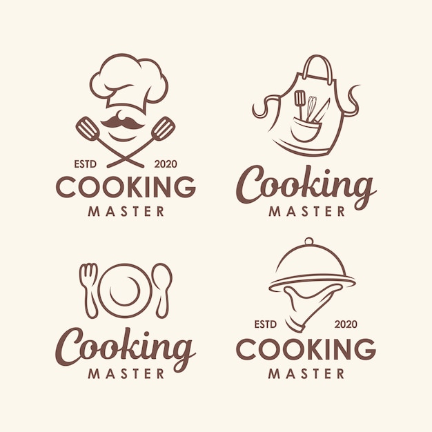 Vector chef, conjunto de plantillas de logotipo de cocina.