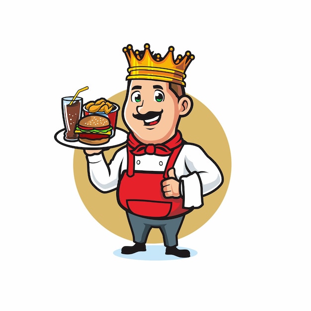 chef con corona y sirviendo alimentos