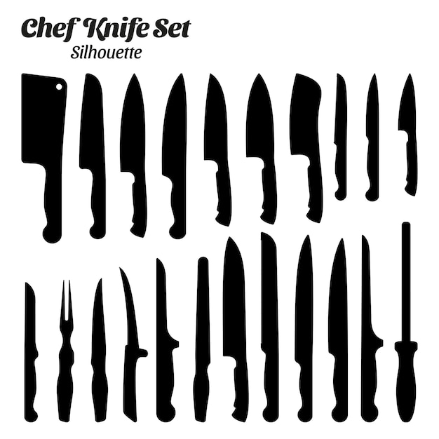 Chef cuchillo silueta vector ilustración conjunto