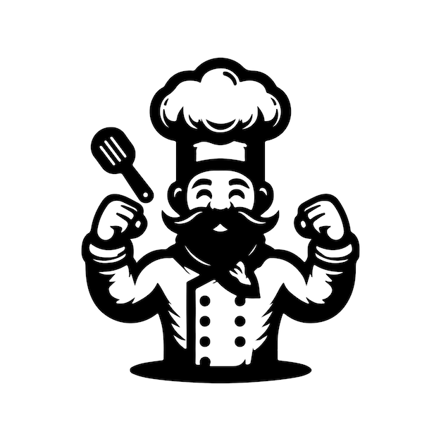 Un chef dibujado a mano de una silueta de diseño vectorial de forma negra