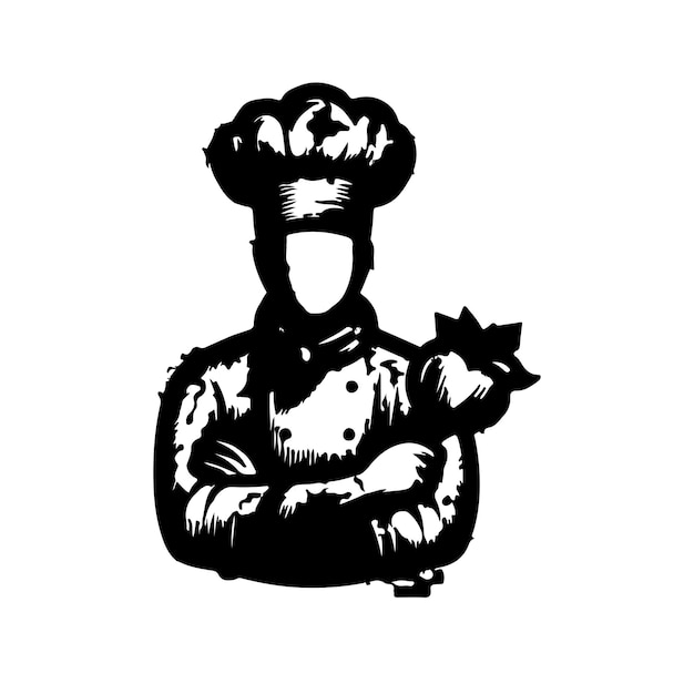 Un chef dibujado a mano de una silueta de diseño vectorial de forma negra