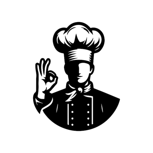Un chef dibujado a mano de una silueta de diseño vectorial de forma negra