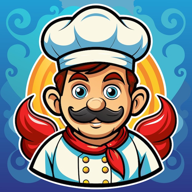 Chef de dibujos animados con alas rojas y bigote
